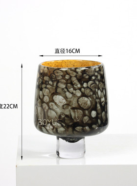 中家居孔雀绿纹琉璃花器样板间售楼处客厅餐桌古风软装饰品摆件