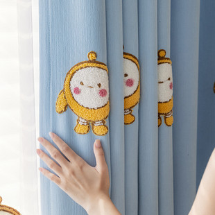 蛋仔卡通批发窗帘儿童房男孩女孩房幼儿园可爱雪尼尔窗帘刺绣窗帘