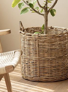 a947尚尚家居琴叶榕编织手提篮大号收纳筐竹编篮花篮藤编落地花盆