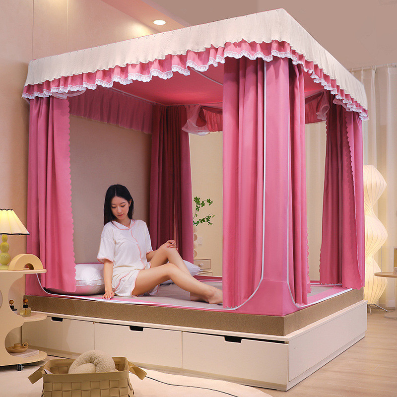 rp4t批发一体式家用床帘蚊帐1.5米防尘拉链纹账1.8x2m遮光帘防摔