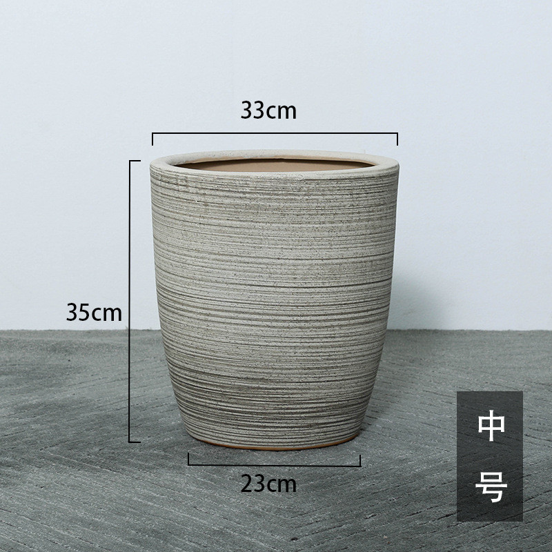 北欧特大号高档粗陶30cm以上大口径家用庭院商场摆件陶瓷花盆透气