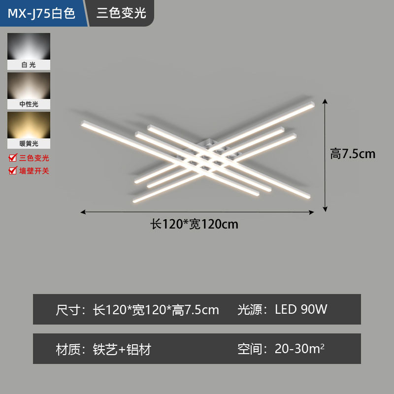 现代简约客厅吸顶灯设计师北欧样板房大气家用书房卧室房间线条灯