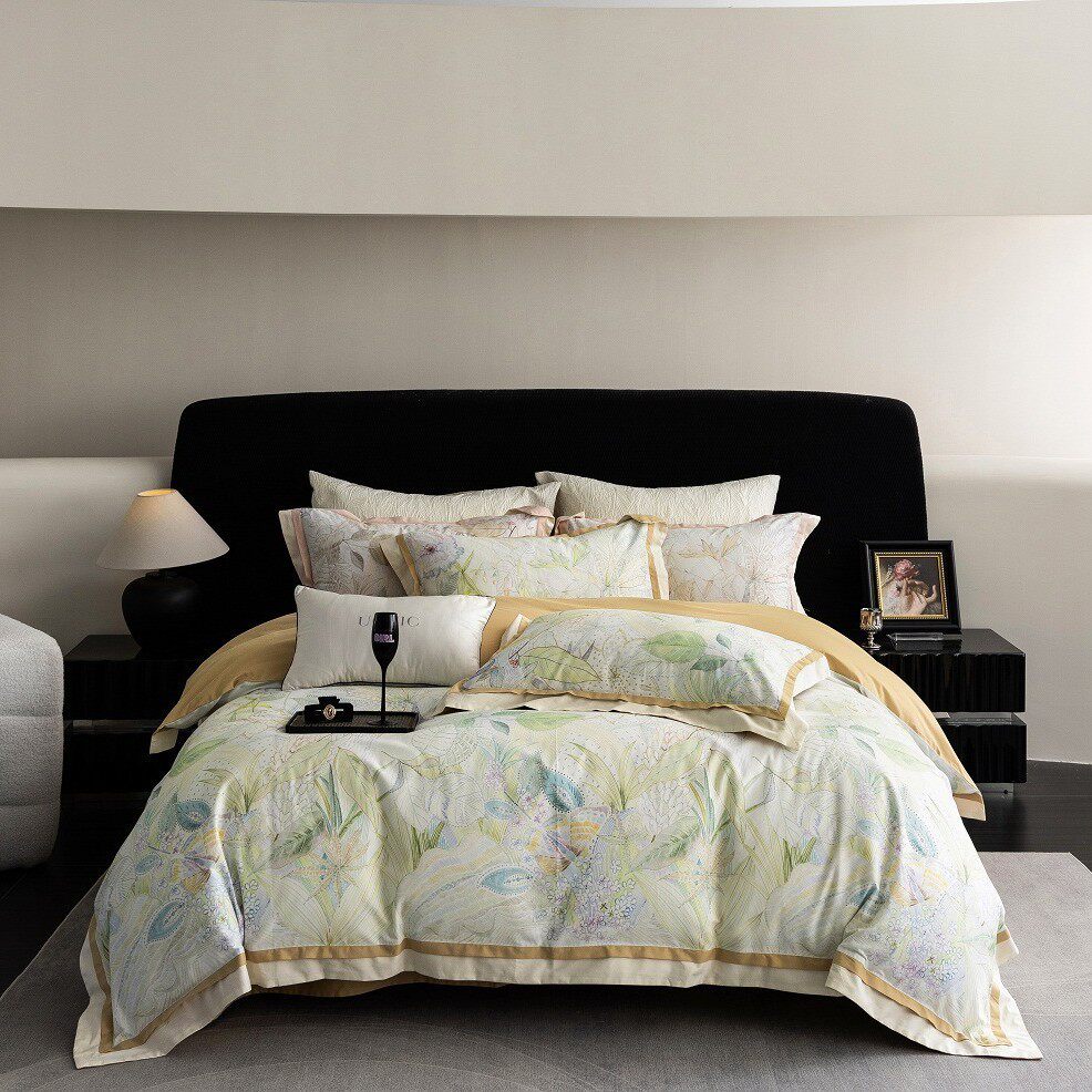 美式轻奢高支长绒棉全棉磨毛四件套超柔被套数码印花高级感床品