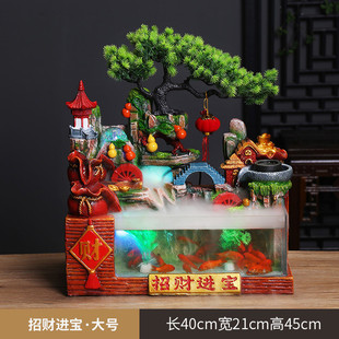 客厅假山流水喷泉循环水小高鱼缸小型瀑布山水山水景装饰造景摆件