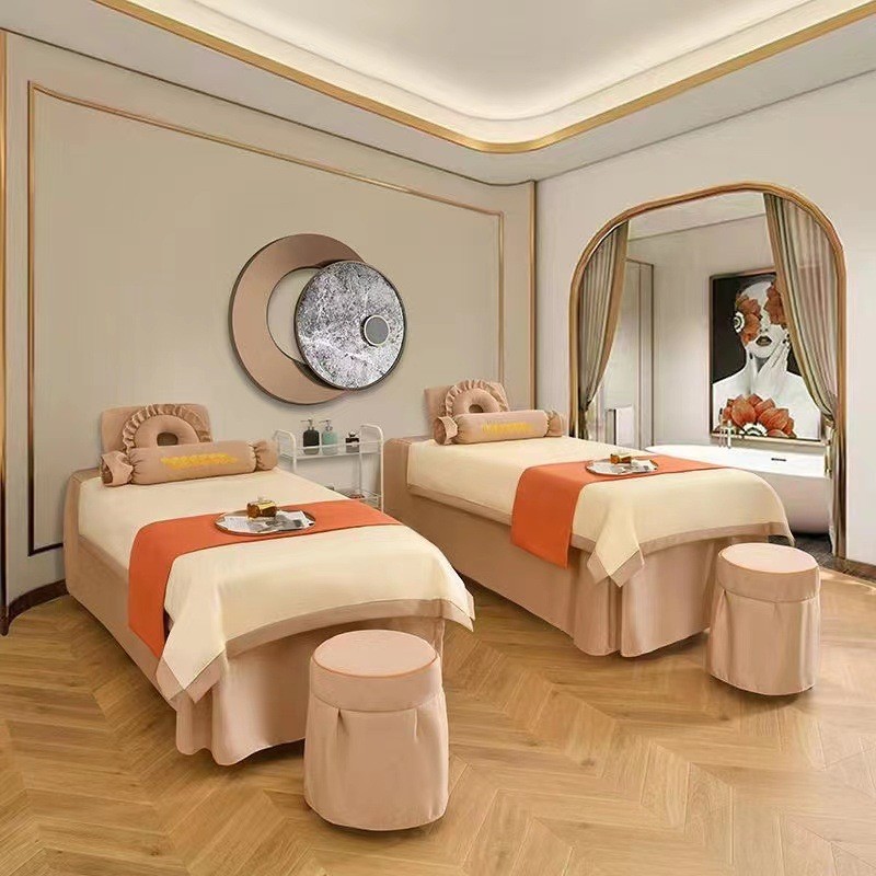 高档洗头轻奢美容院专用美容床罩四件套推拿按摩床套床单四季通用