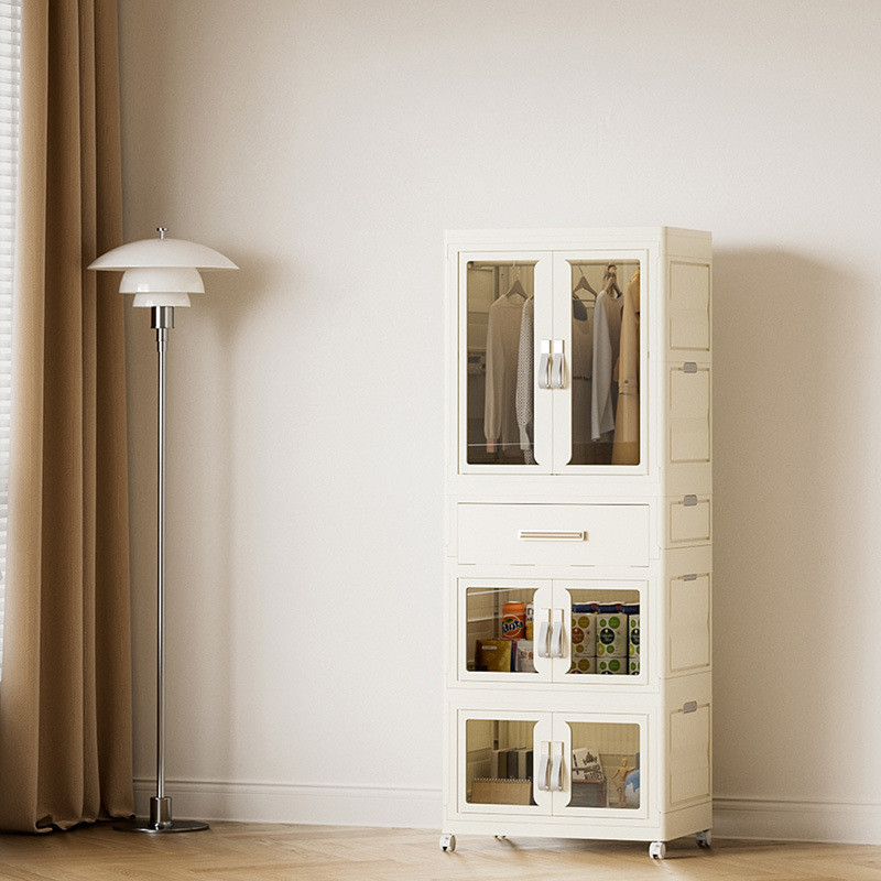 收纳衣柜家用免安装高透明双开门带抽屉儿童用品收纳储物箱小衣橱