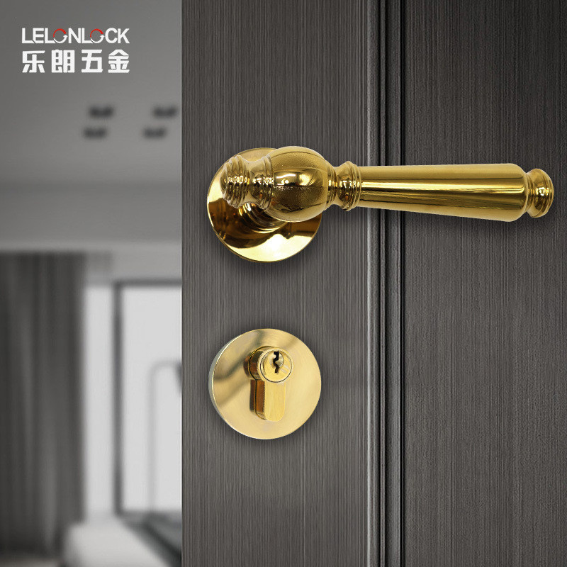 热销工厂批发磁吸卧室门锁锌合金室内实木锁欧式金色复古木门把手