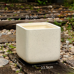 客厅装饰摆件极简镁泥花盆方形水泥绿植盆仿陶瓷落地特大花器北欧