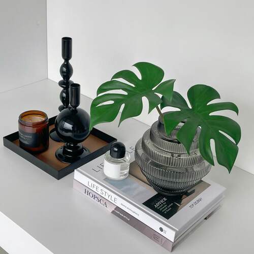 hx玻璃茶几简约现代家居软装饰品摆件仿真花样板间烛台组合zh3354