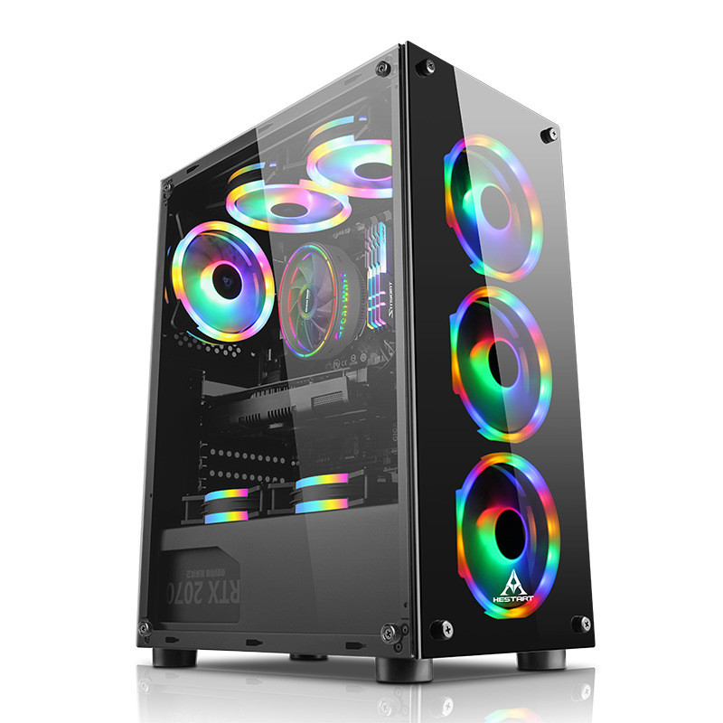 极光 台式电脑双面钢化玻璃游戏大机箱ATX 下置电源背走线USB3.0