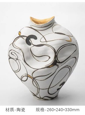 样板间寂风千姿花器陶瓷摆件软装饰品客厅别墅民宿桌面侘花瓶高级