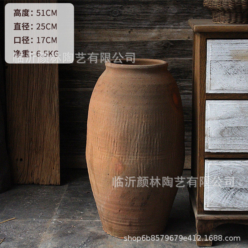 翁罐粗陶装饰做旧陶罐复古落地花瓶组合禅意土罐仿古中式艺术老缸