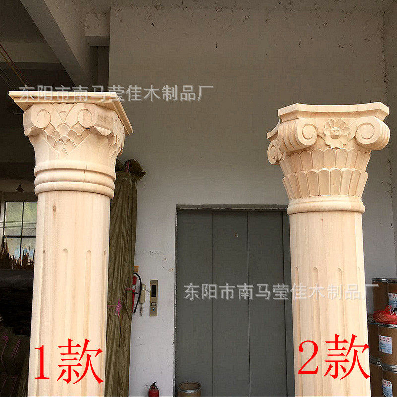 东阳木雕欧式罗马柱雕花垭口圆罗马柱半圆柱电视背景实木柱子