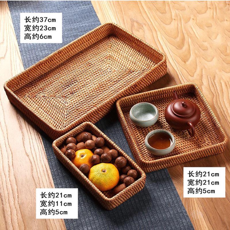 越南藤编茶点盒手工编织果盘篮子日式收纳筐竹编水果篮