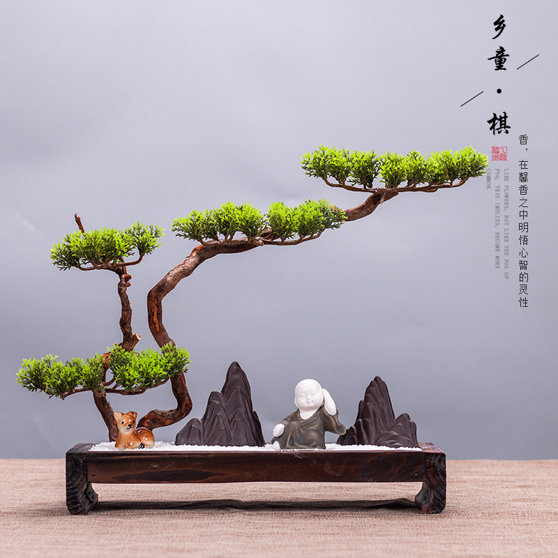 新中式禅意摆件山水沙盘陶瓷假山微景观根艺家居客厅饰品摆饰根雕