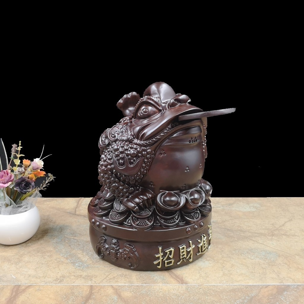 黑檀实木木雕大摆件金蟾工艺礼品动物蟾蜍创意家居客厅装饰品