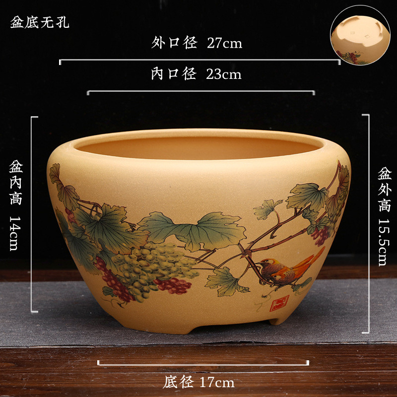 批发紫砂花盆水洗兰花盆刻绘点彩君子兰绿萝吊兰春兰花卉绿植宜兴