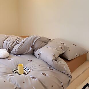 ins日式儿童卡通可爱全棉针织棉四件套裸睡婴幼儿天竺床笠棉款