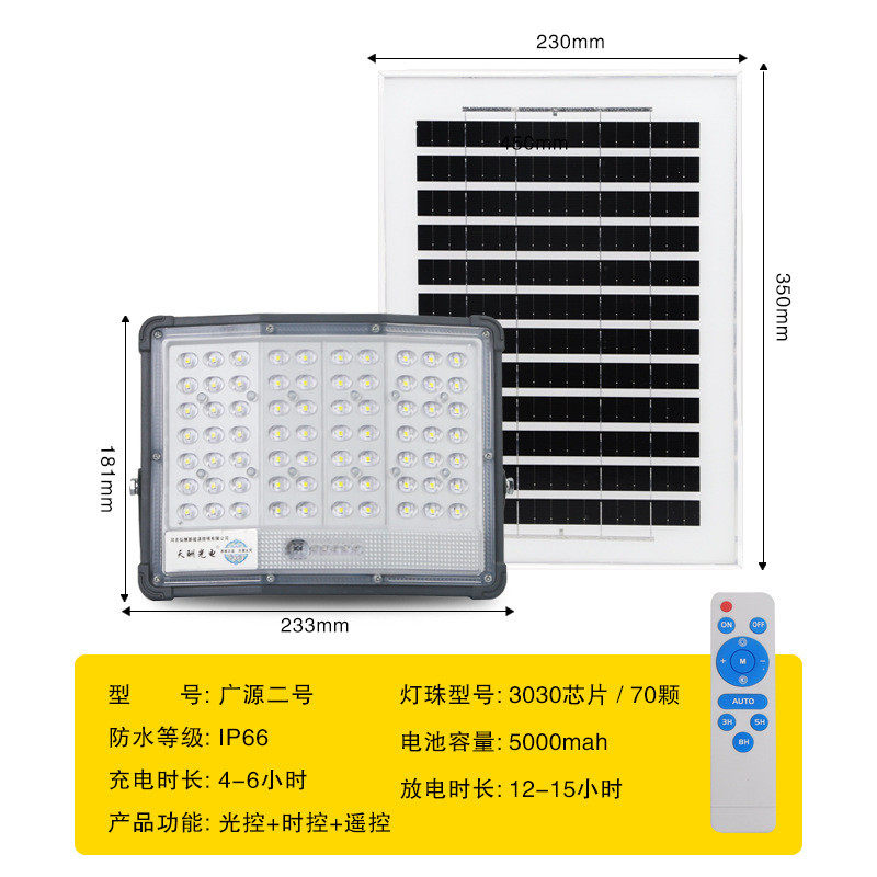 定制新品太阳能户外家用庭院灯智能光控防水大灯珠曲面广源投光灯