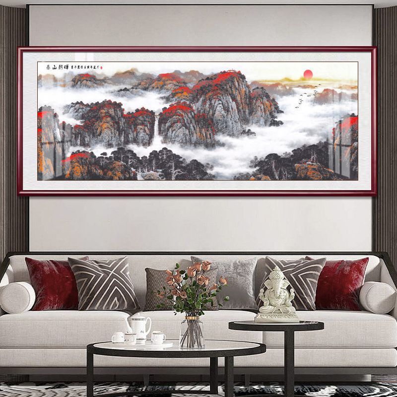 富水长流新款装饰画国画客厅山水画客厅沙发背景画办公室挂画壁画