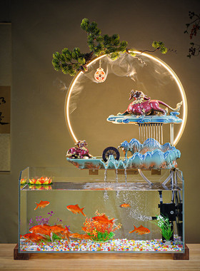 流水摆件招财桌面办公循环水玻璃鱼缸造景客厅开业乔迁新居礼品