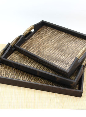 泰式工艺品托盘酒店餐厅spa创意茶盘复古竹编果蔬收纳盘