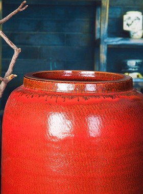 景德镇陶瓷花瓶三件套红色大号落地花瓶美式乡村陶瓷花瓶摆件