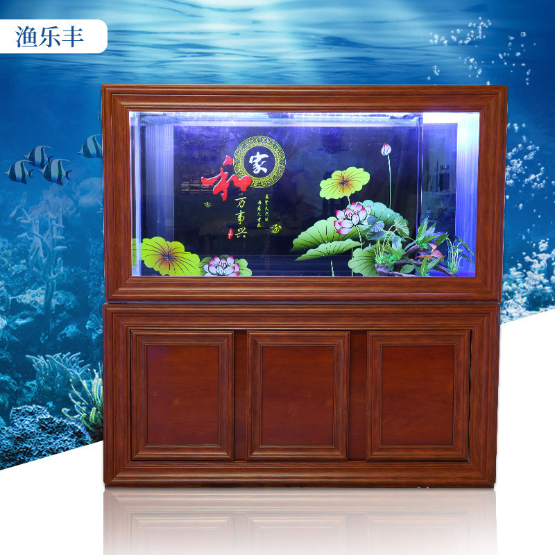 大型生态下滤鱼缸中式鱼缸水族箱红缸龙鱼木色深圳厂家批发订货
