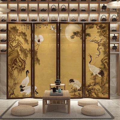 屏风隔断客厅入户玄关遮挡折叠移动中式复古禅意仙鹤茶室实木折屏