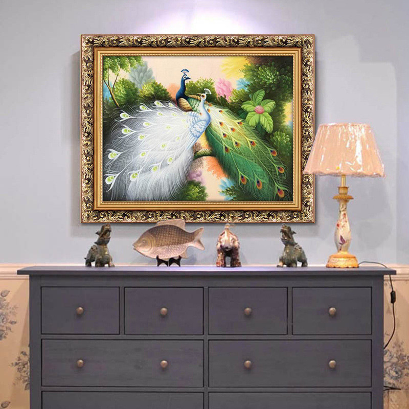 革马兰玄关装饰画走廊过道油画简欧式美式客厅餐厅壁画挂画孔雀图片