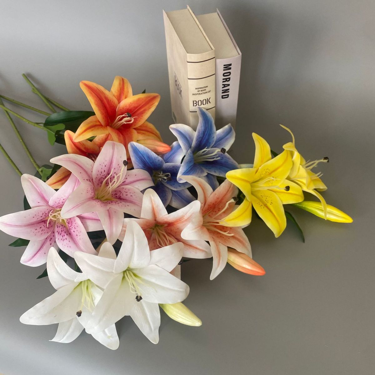 仿真花2头3D打印百合婚庆婚礼堂地排装饰假花酒店家具拍摄道具
