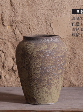 民宿复古花瓶粗陶旧陶摆件干花插花民宿客厅仿古装饰禅意陶罐花盆