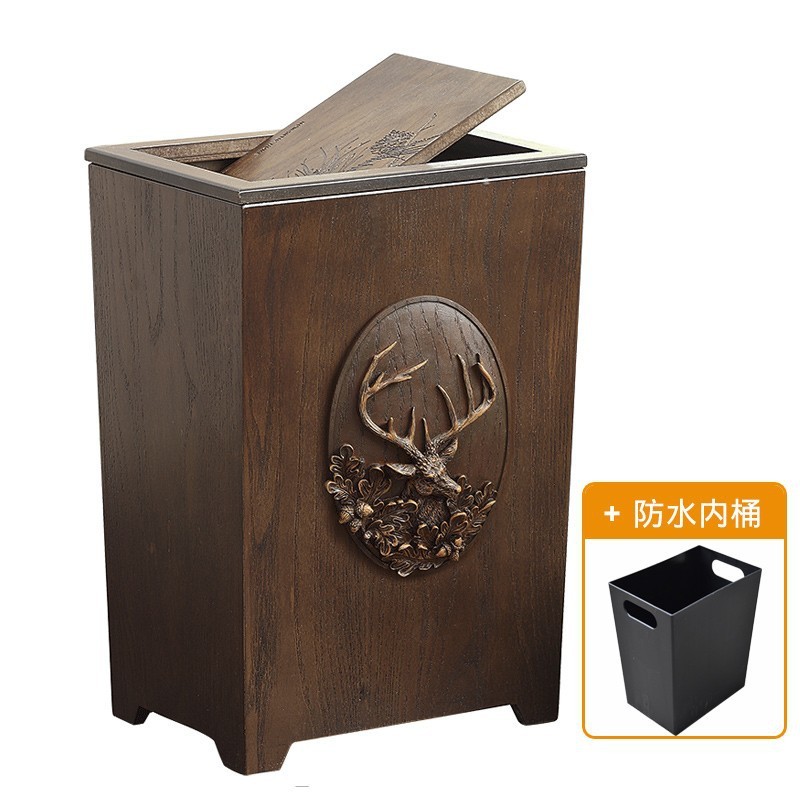 垃圾桶家用客厅创意餐厅木质大号带盖垃圾筒办公卧室厨房美式纸篓