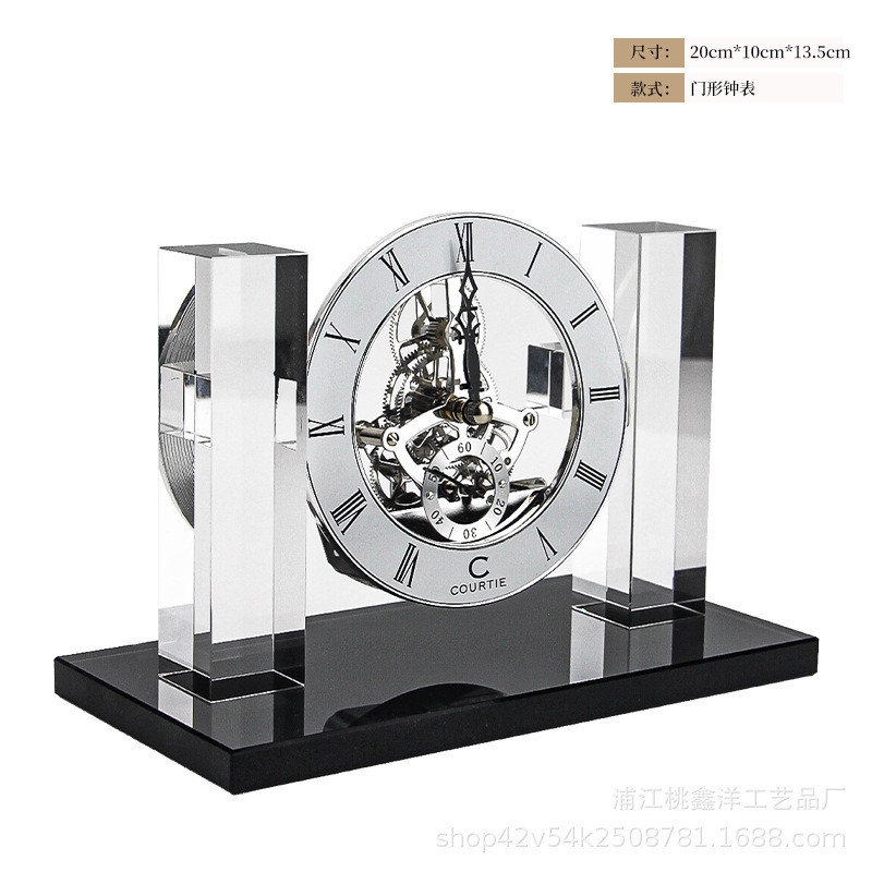 现代轻奢钟表摆件工艺水晶样板间玄关桌面客厅背景墙家居软装饰品