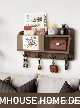新品家用架壁式收纳架玄关门口钥匙挂钩墙复古墙面木质装饰架