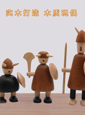 厂家直销创意木质工艺品家居办公桌装饰维京人桌面人摆件卡通摆件
