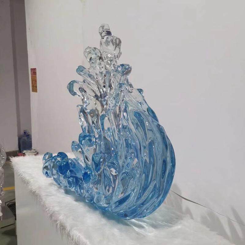 透明摆件浪花雕塑大型海浪树脂家居别墅样板房酒店大堂软装装饰