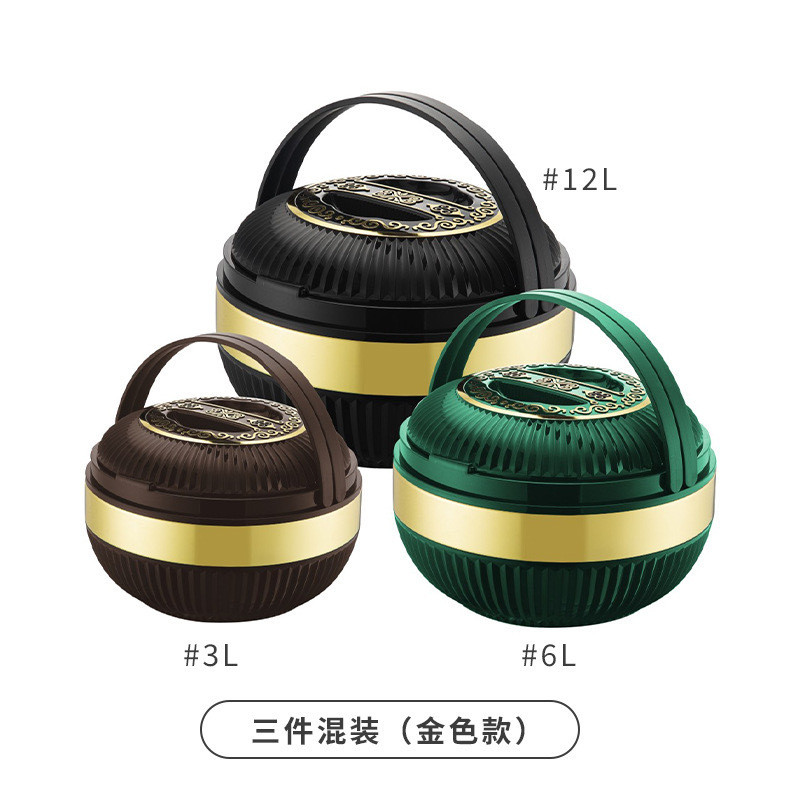 外贸不锈钢双层套梅花家用保温锅保鲜加厚锅三件套手提饭盒多用