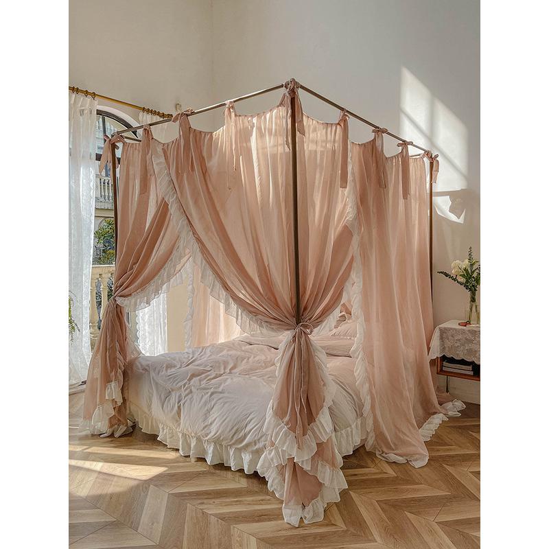 x1aw2023新款民防尘亚麻宫廷落地蚊帐1.8m床家用老式架子床公主