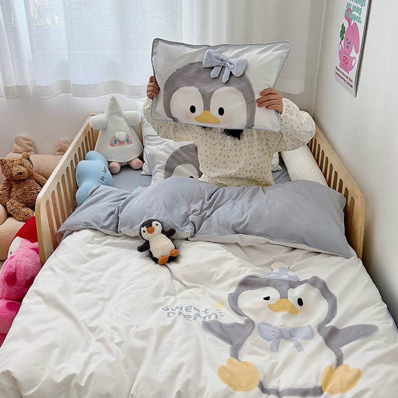 ins北欧宝宝幼儿单人被套单件卡通全棉100支长绒棉轻磨毛三四件套