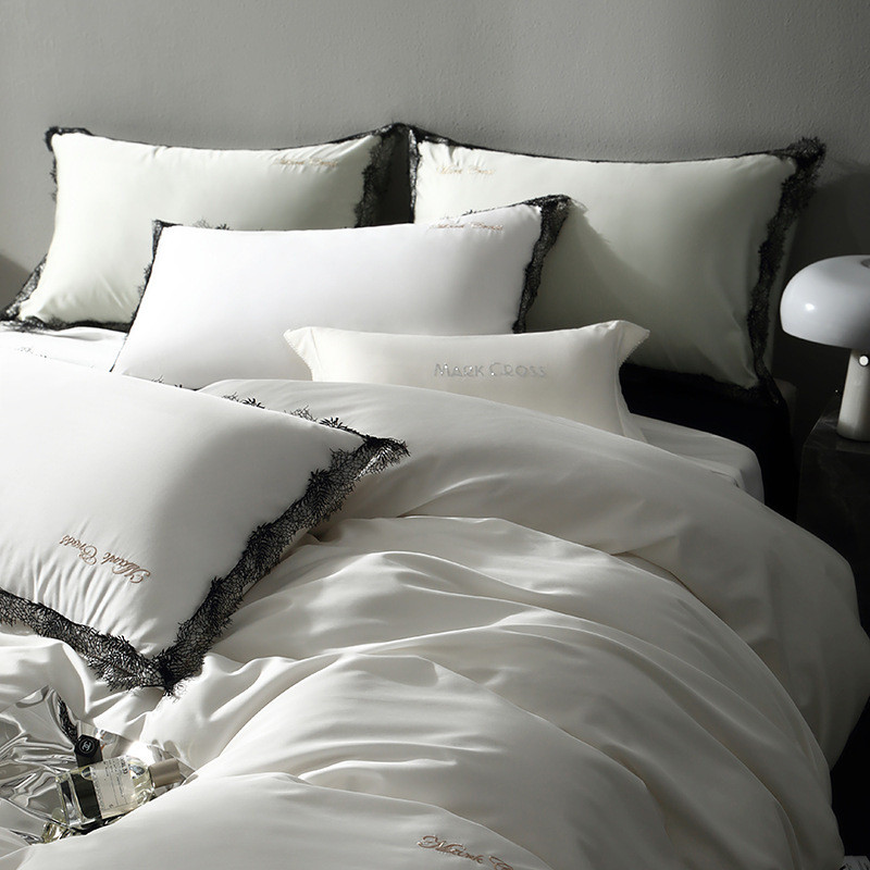 高端床单被套后现代100支奥地利天丝棉四件套蕾丝花边轻奢床品