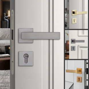 欧式卧室门锁室内房门锁分体锁卫生间灰色门把手实木门静音执手锁