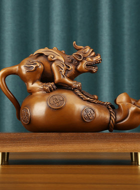 紫铜钱袋貔貅瑞兽摆件礼品玄关办公室工艺品家居