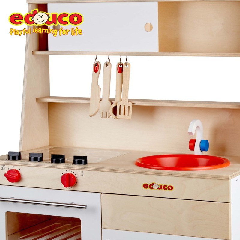 热销荷兰educo园区新幼儿整体厨房角过家家玩教具仿真木质厨房操