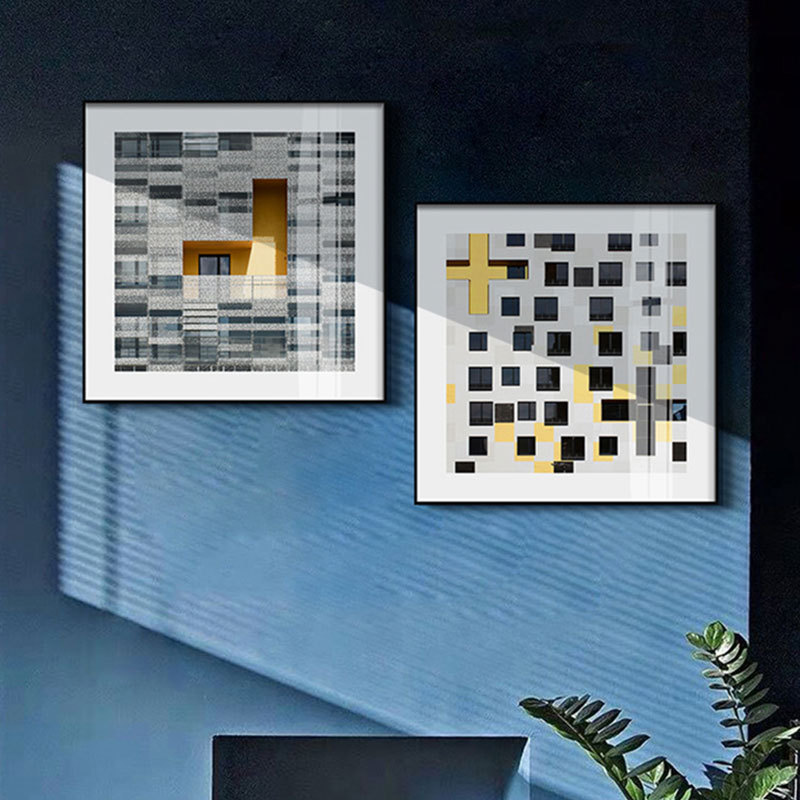 现代简约抽象空间装饰画城市建筑正方形壁画沙发背景玄关卧室挂画图片
