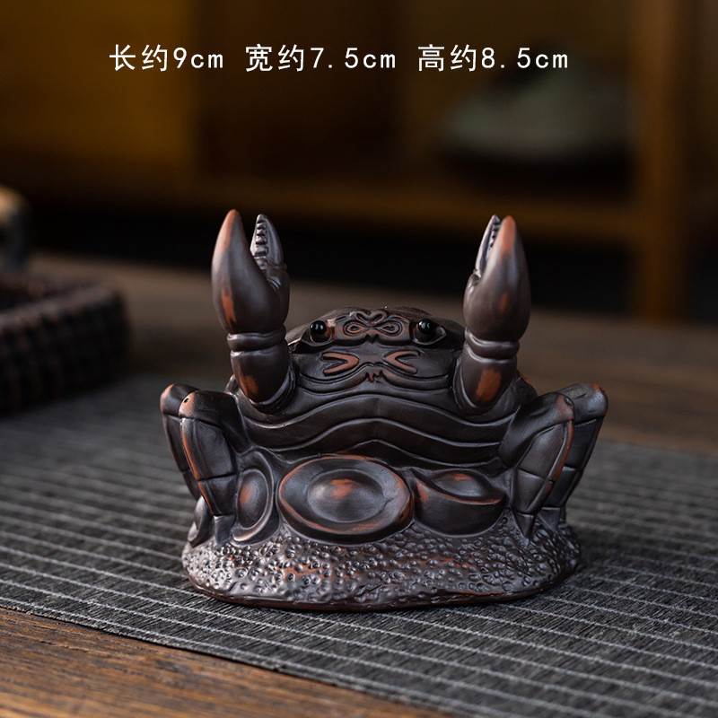 祥龙紫陶茶宠摆件精品三足金蟾国潮舞狮招财貔貅螃蟹来八方财茶玩