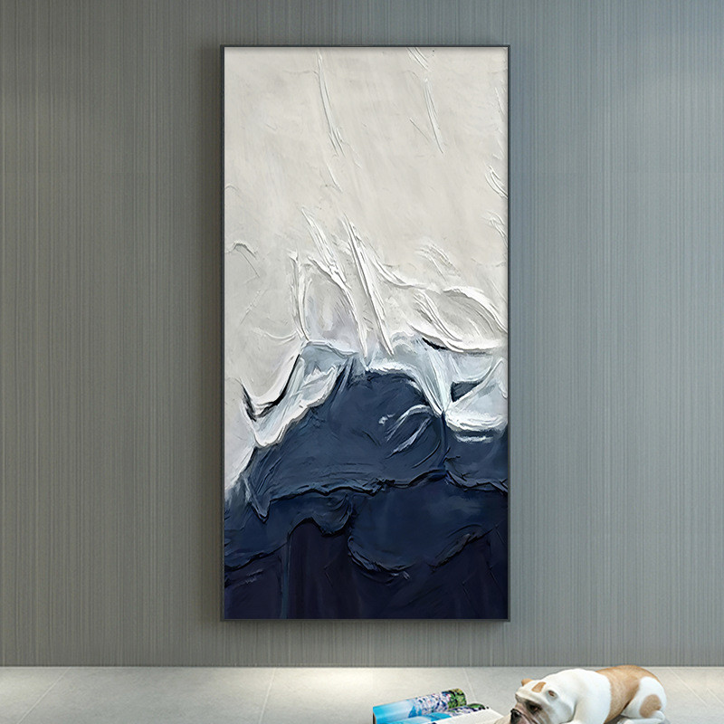 北欧现代抽象竖版装饰画走廊喷绘油画设计师非手绘玄关画图片