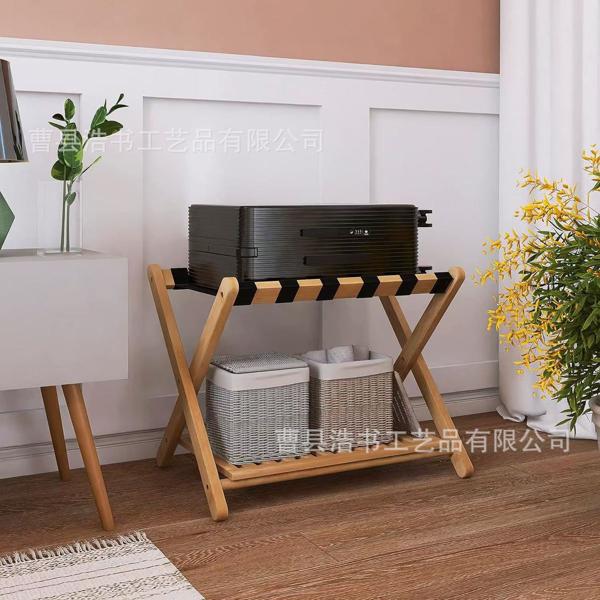 卧室行李架酒店民宿宾馆竹制客房折叠架落地多层置物架鞋架