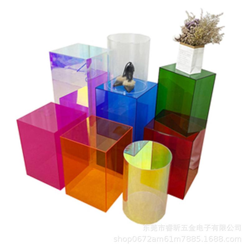亚克力盒子中岛高低流水台橱窗地台彩色亚克力展示台鞋包展示柜