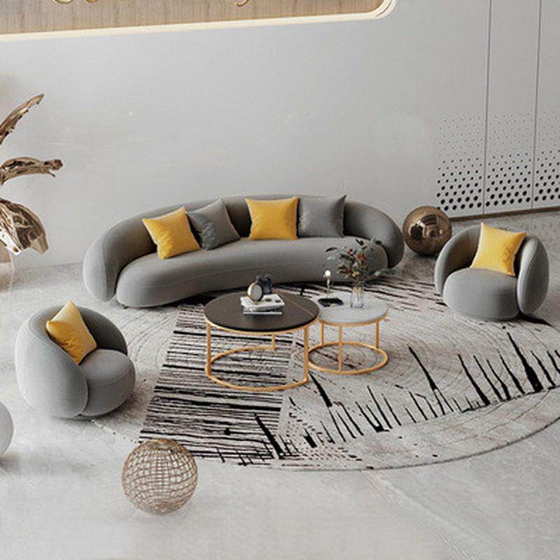 现代简约沙发茶几组合布艺小户型客厅弧形沙发办公室接待会客沙发